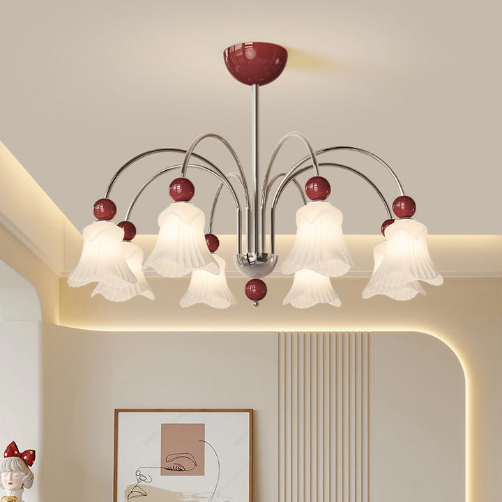 Moderne nordische Eisen-Glas-Blumenförmige Kugel 3/8-Licht-Kronleuchter für Wohnzimmer 