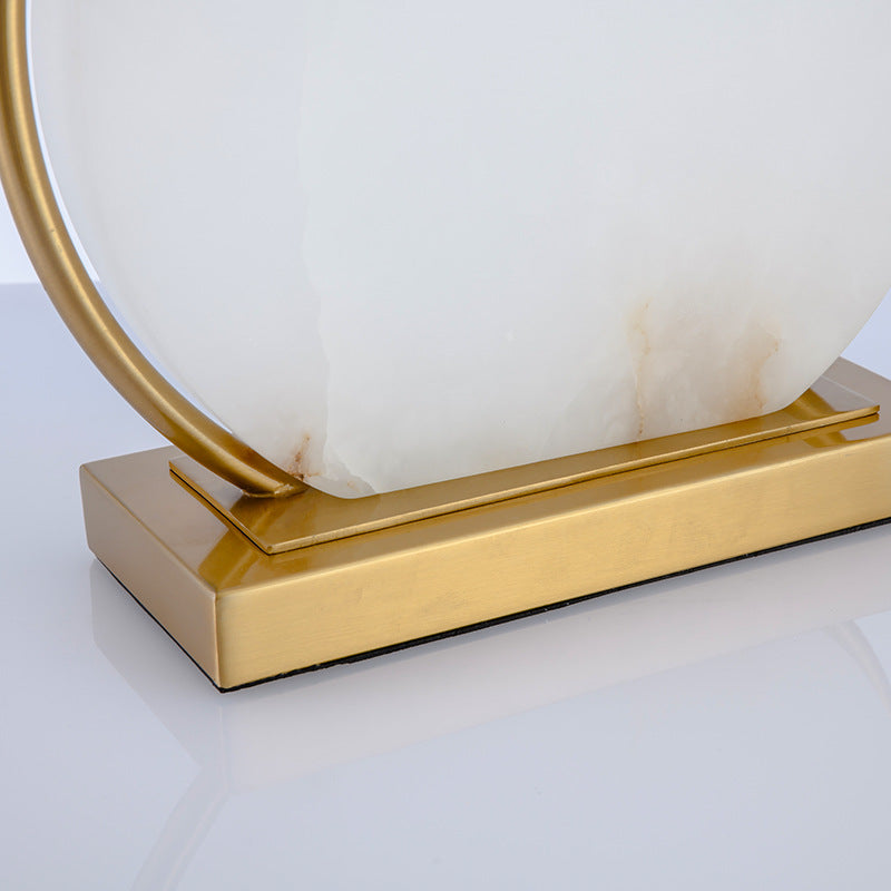 Moderne minimalistische quadratische runde Stein Eisen Tuch 1-Licht Tischlampe für Schlafzimmer 