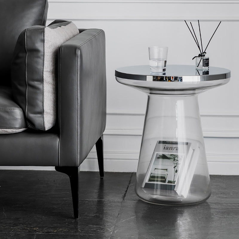 Table basse contemporaine créative en verre rond plaqué métal avec 1 armoire pour salon 