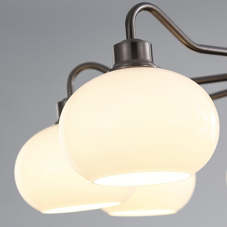 Moderner Mid-Century Persimmon Glasschirm Hardware 6/8-Licht Kronleuchter für Wohnzimmer 