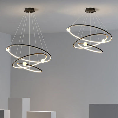 Moderner minimalistischer mehrstufiger Kreis aus Aluminium, Eisen und Silikon, LED-Kronleuchter für Wohnzimmer 