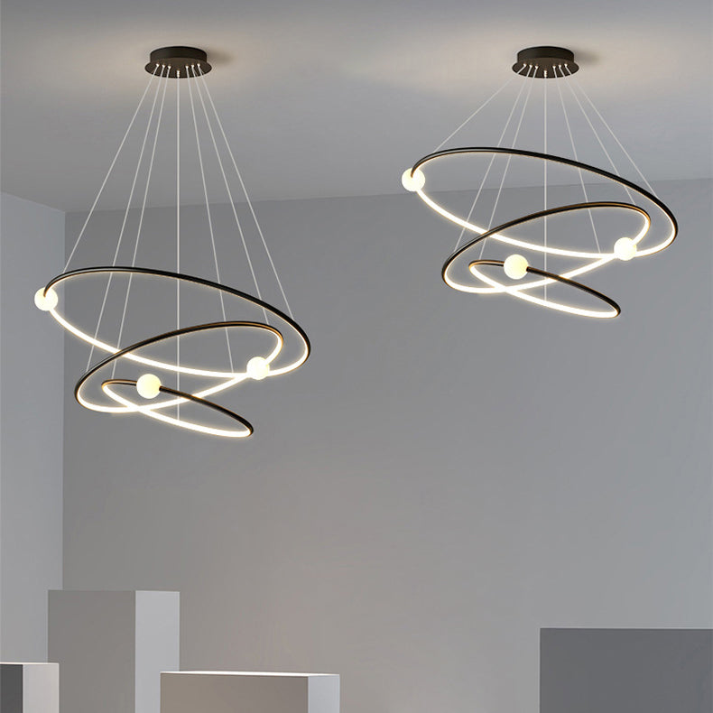 Moderner minimalistischer mehrstufiger Kreis aus Aluminium, Eisen und Silikon, LED-Kronleuchter für Wohnzimmer 