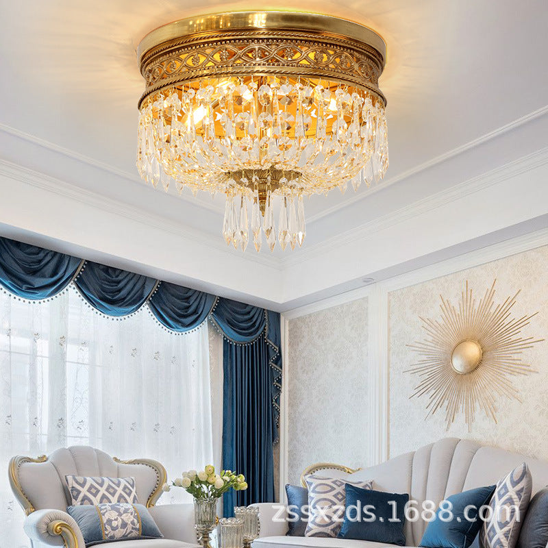 Traditionelle französische runde Deckenleuchte aus Kupferkristall mit 4/6 Lichtern für Schlafzimmer 