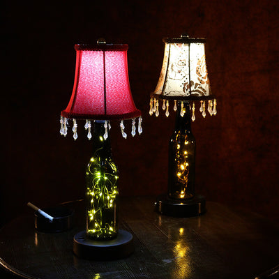 Creative European Fabric Lampshade Glass Bottle Base LED Table Lamp