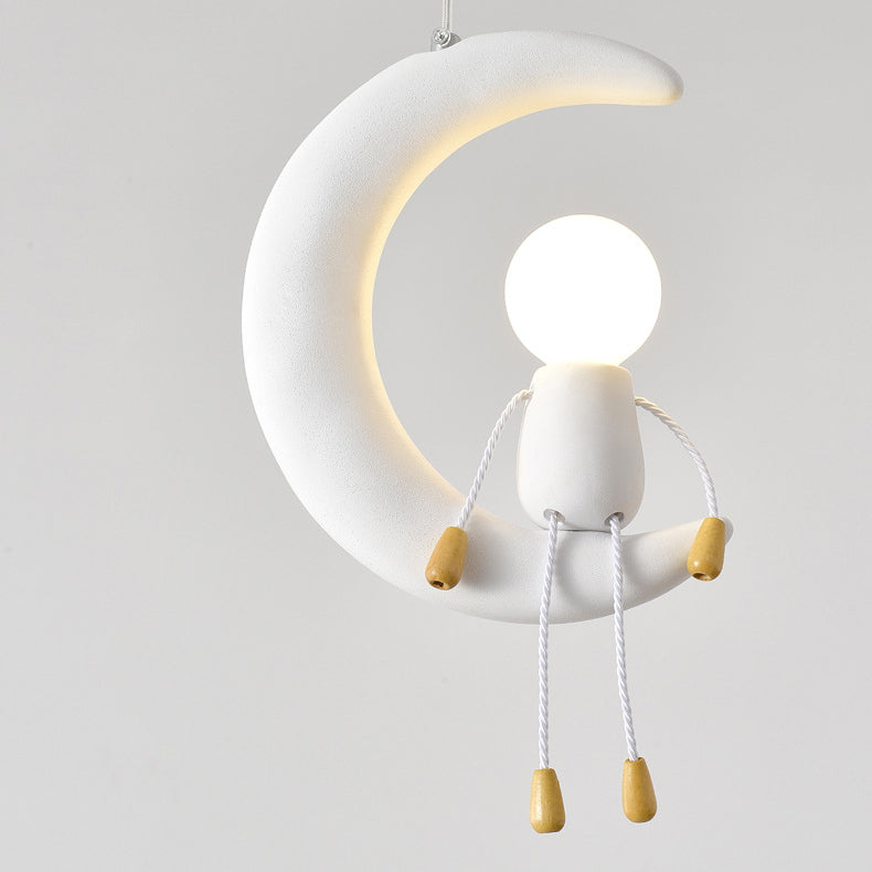Suspension 1 Lumière pour Chevet en Résine de Fer et Verre avec Poupée Lune Contemporaine pour Enfants Nordiques 