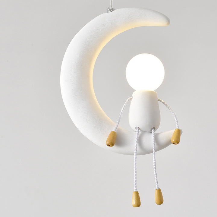 Suspension 1 Lumière pour Chevet en Résine de Fer et Verre avec Poupée Lune Contemporaine pour Enfants Nordiques 