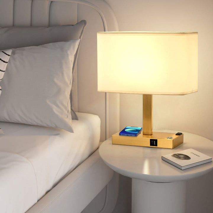 Moderne minimalistische rechteckige Stoff Eisen 1-Licht Tischlampe für Wohnzimmer 