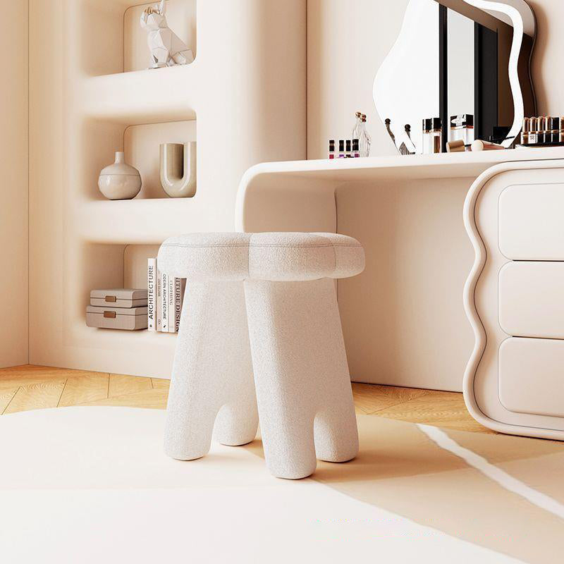 Modern Art Deco Floral Square Sherpa Fabric Wood Vanity Stool Backless Armless For Bedroom
