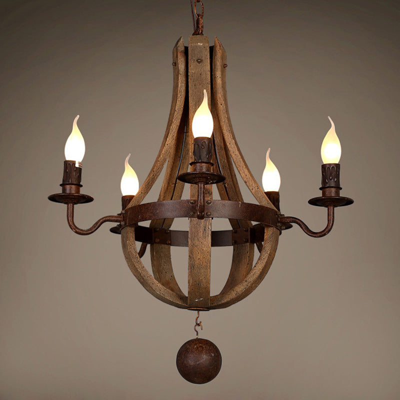 Chandelier Traditionnel Rustique Rond en Bois et Fer avec Bougeoir pour 5/6/8 Lumières pour Salon 