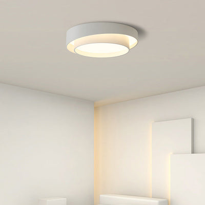 Simplicité Contemporaine Plafonnier LED en Fer à Deux Couches avec Abat-jour Rond pour Salon 