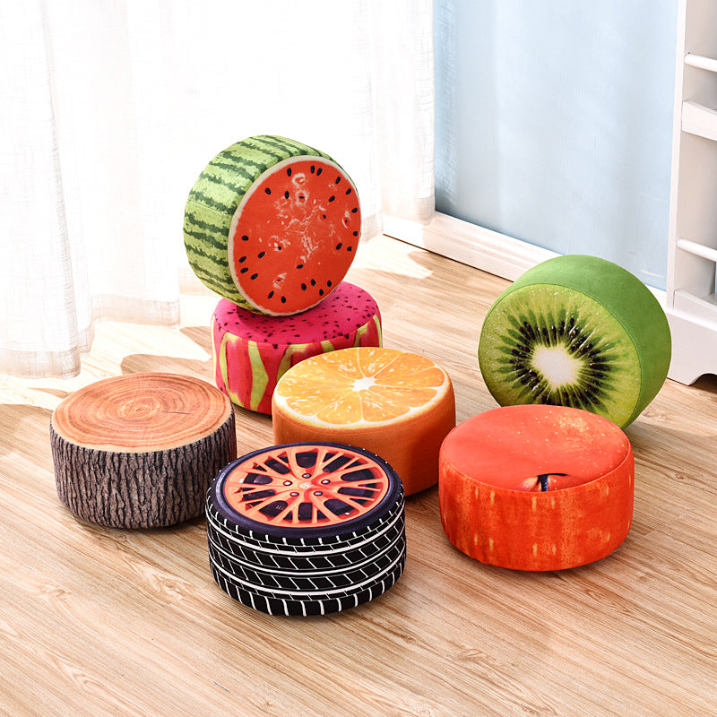 Pouf repose-pieds rond en tissu à motif de fruits créatif contemporain pour salon 