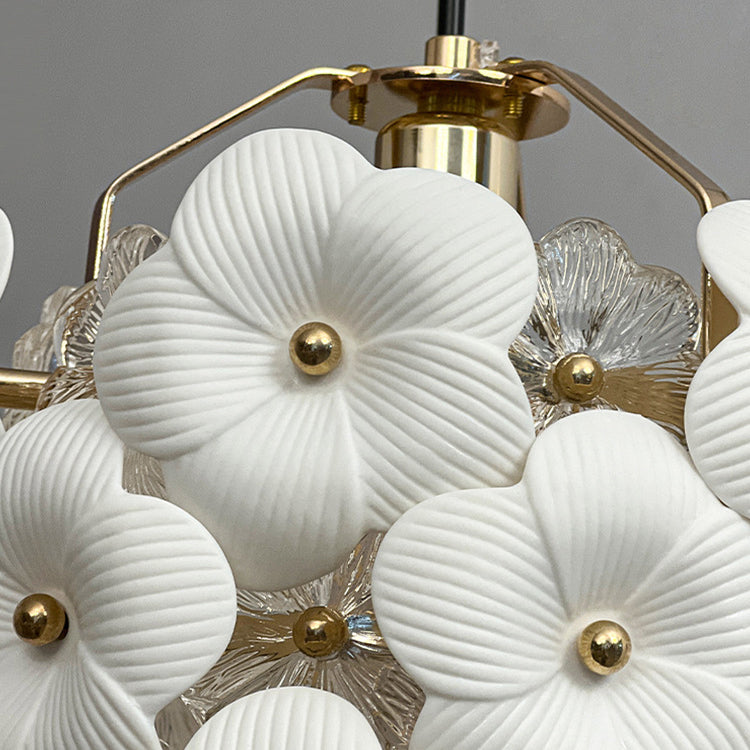 Suspension à 1 lumière avec matériel en cristal rond à pétales de fleurs traditionnelles françaises pour chambre 