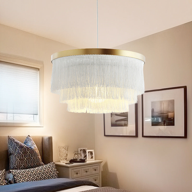Lámpara colgante contemporánea escandinava con borla redonda de seda poliéster hierro de 1 luz para dormitorio 