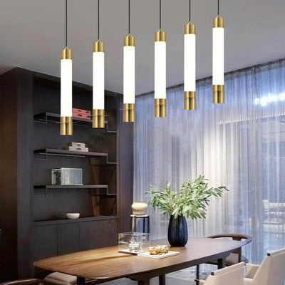 Minimalist Light Luxury Gold Cylindrical Aluminum Acrylic LED Pendant Light