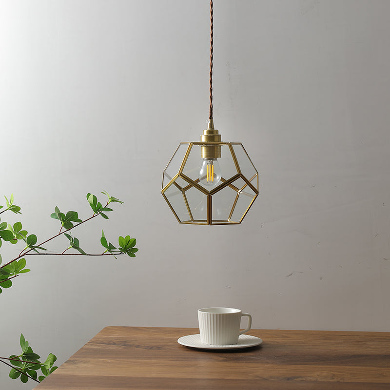 Contemporary Nordic Polygonal Clear Glass Brass Iron 1-Light Pendant Light for Living Room