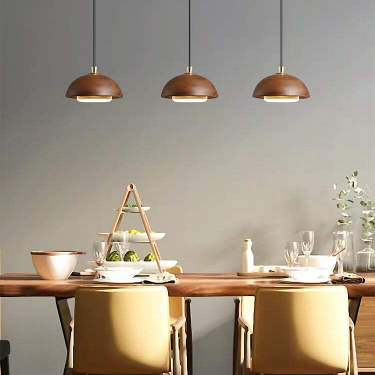 Nordic Minimalist Solid Wood Dome Glass Lampshade LED Pendant Light