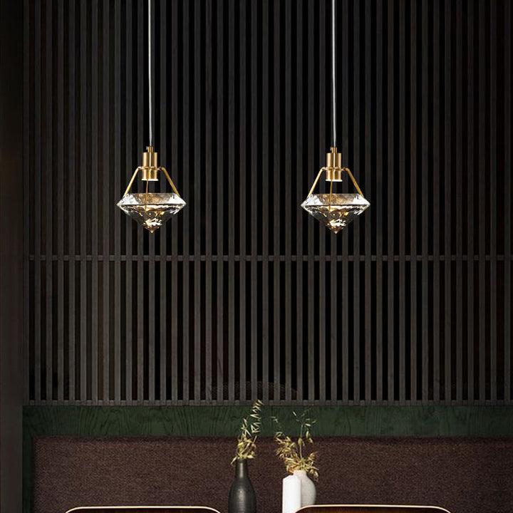 Moderne minimalistische Diamant Eisen Kristall 1-Licht Pendelleuchte für das Schlafzimmer 