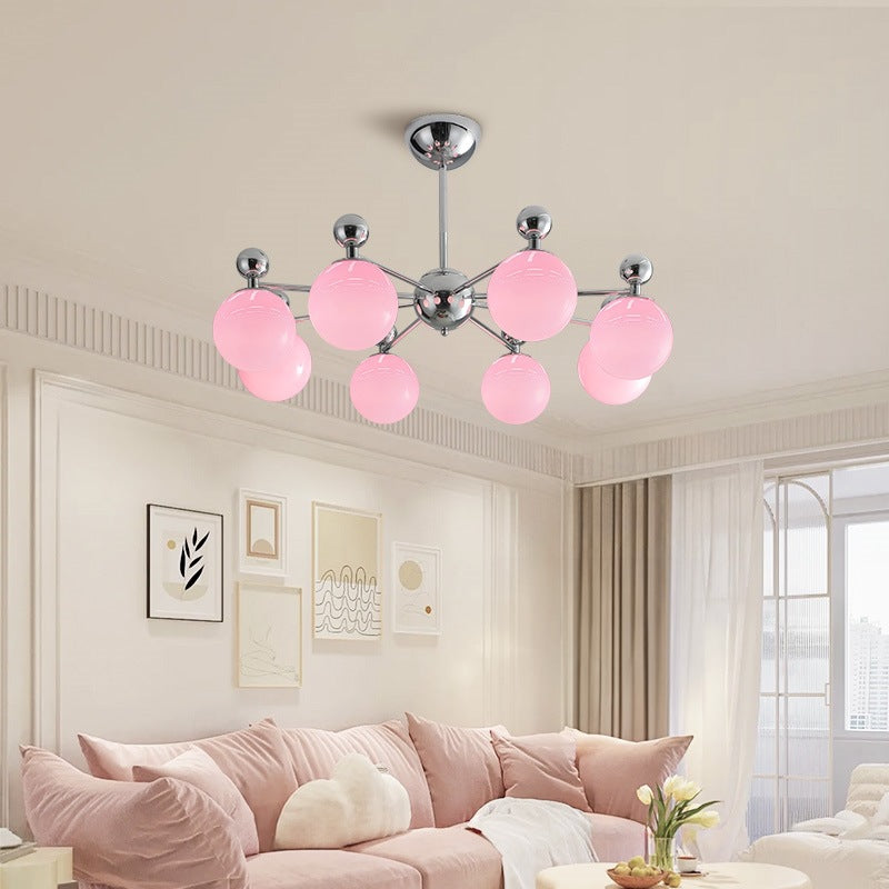 Moderner minimalistischer Kronleuchter mit runder Kugel aus Glas und Eisen, 5/8 Lichter für Wohnzimmer 