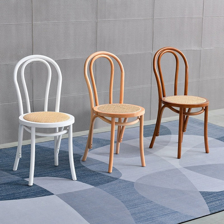 Contemporary Retro Faux Rattan Rubberwood Round Arched Dining Chair Backrest For Dining Room