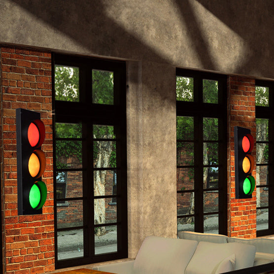 Lámpara de Aplique de Pared LED de Señal de Tráfico Rectangular Creativa Contemporánea de Hierro y Vidrio Para Sala de Estar 
