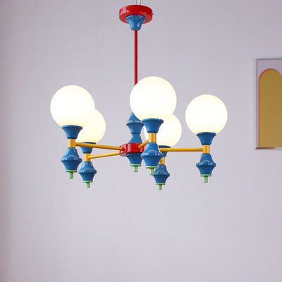 Zeitgenössischer nordischer Kronleuchter mit Eisenrahmen und Glaskugelschirm, 3/5 Lichter, für Wohnzimmer 