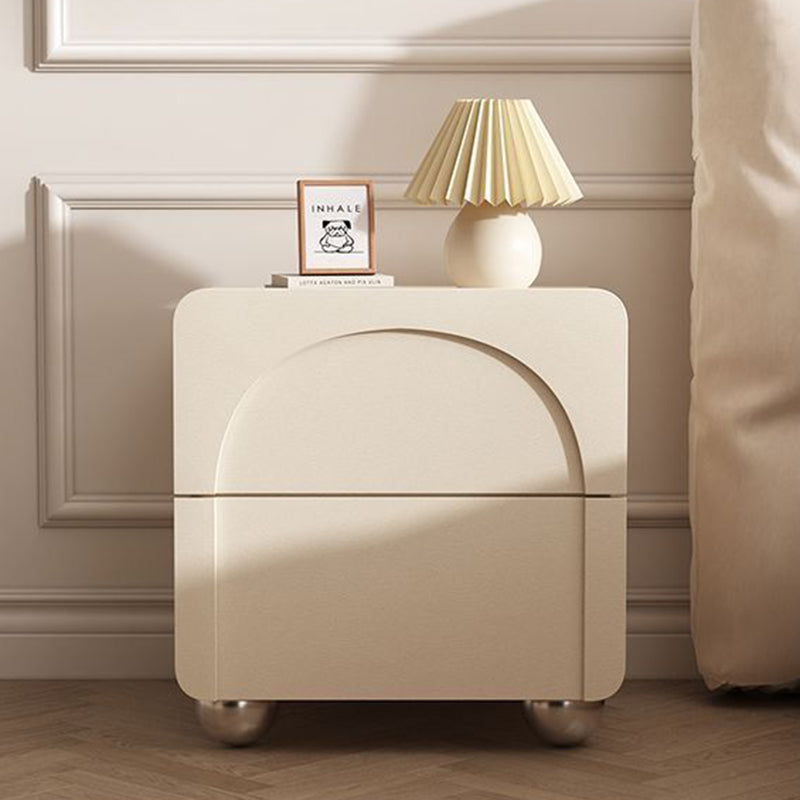 Table de nuit moderne minimaliste rectangulaire avec base ronde en acier au carbone et 2 tiroirs pour chambre 