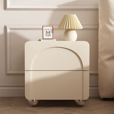 Table de nuit moderne minimaliste rectangulaire avec base ronde en acier au carbone et 2 tiroirs pour chambre 