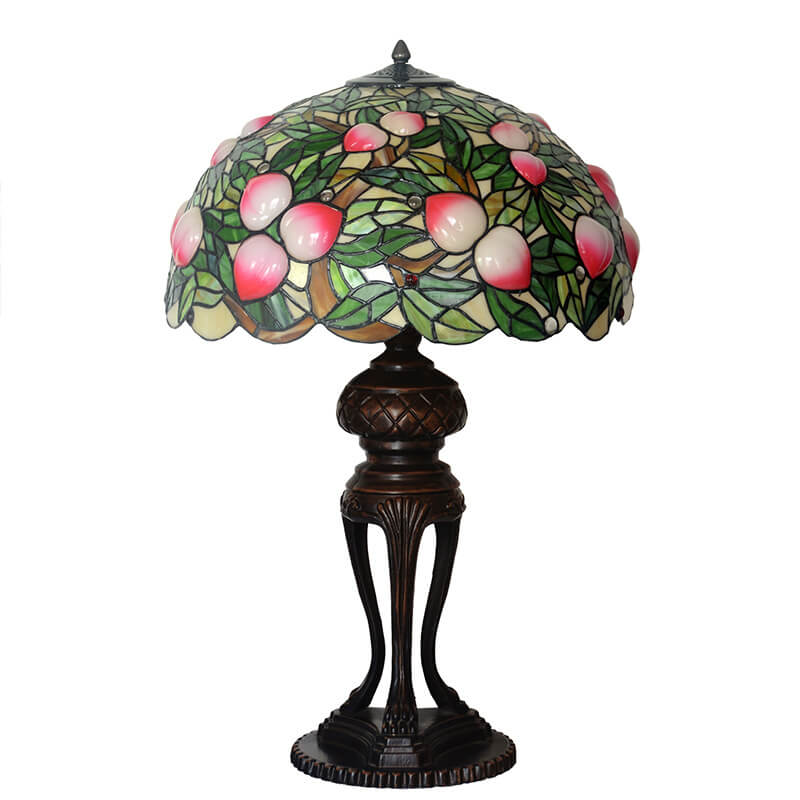 Lampe de table Tiffany Retro Peach Stained Glass Dome à 3 lumières 