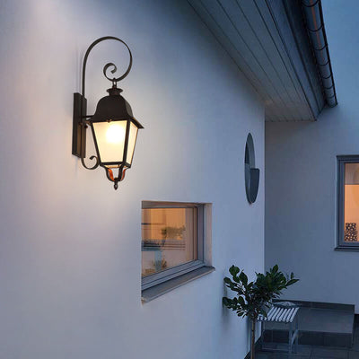 Industrial Retro Iron Frosted Glass 1-Light Outdoor Waterproof Wall Sconce Lamp