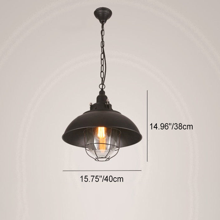 Lustre suspendu à 1 lumière en fer avec couvercle rond colonial traditionnel pour salon 