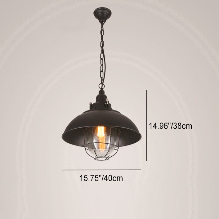 Traditional Colonial Round Pot Lid Iron 1-Light Pendant Light For Living Room