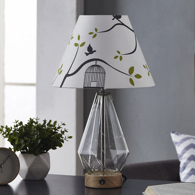 European Rustic Fabric Glass Rhombus 1-Light Table Lamp