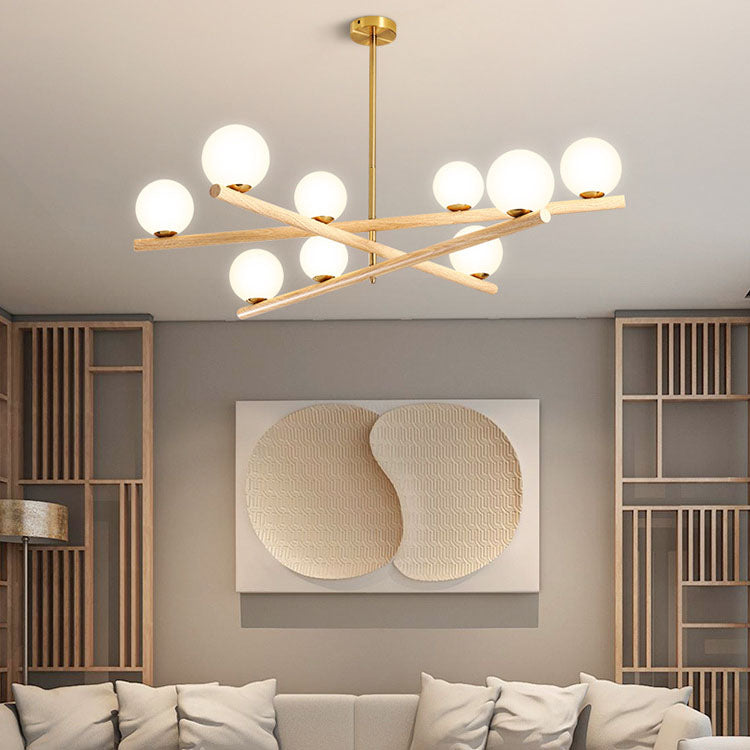 Zeitgenössischer skandinavischer Crossover-Streifen-Kronleuchter aus Metall und Glas mit 6/9 Lichtern für das Wohnzimmer 