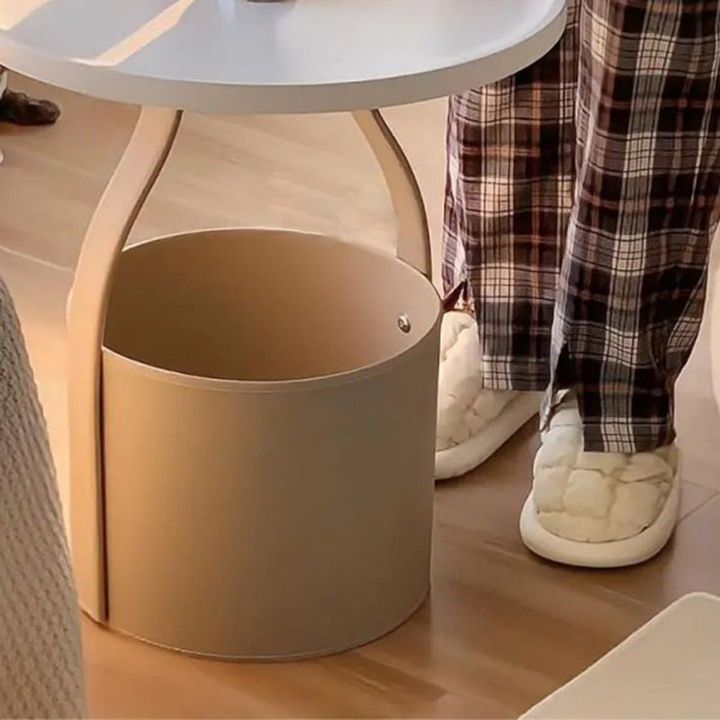 Contemporary Creative Round Barrel Faux Saddle Leather Stainless Steel Coffee Table Tote For Living Room