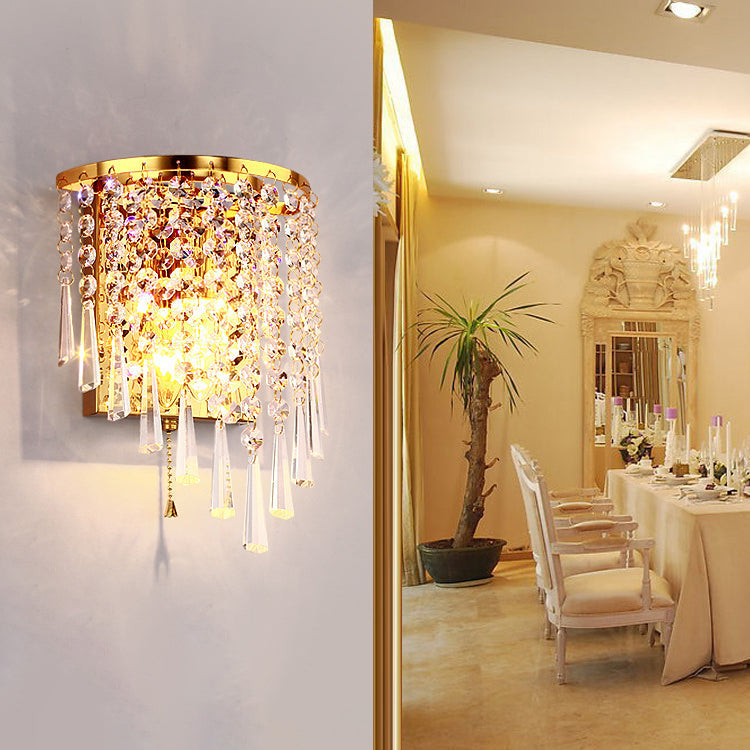Moderne Luxus Halb Runde Achteckige Perlen Edelstahl Kristall 1-Licht Wand Leuchte Lampe Für Wohnzimmer 