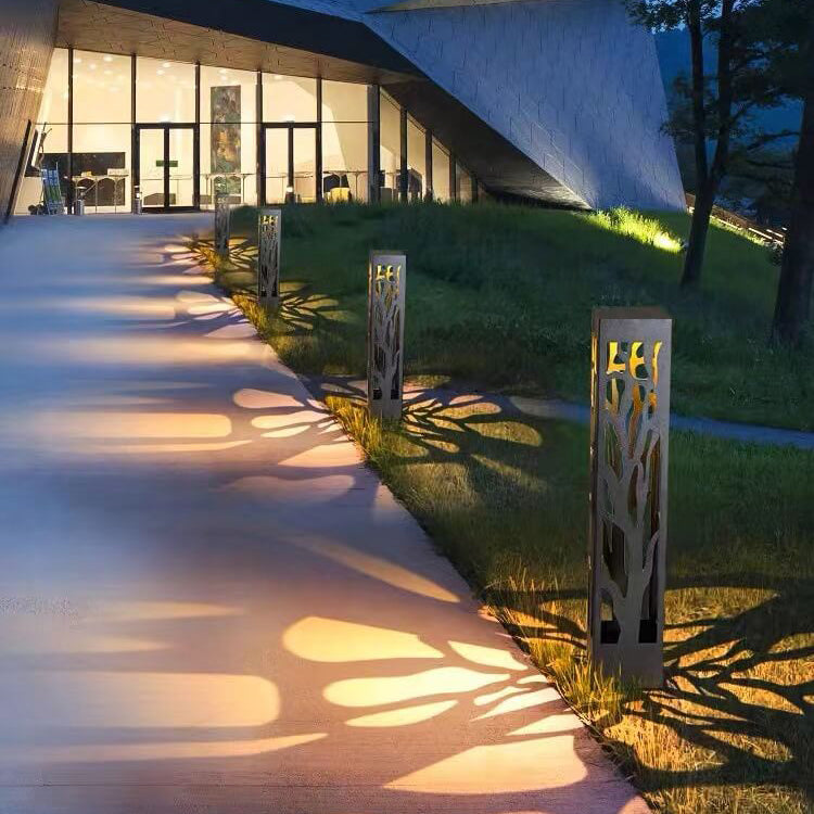 Modern Minimalist Stainless Steel Hollow Square Column LED Lawn Garden Landscape Light For Outdoor