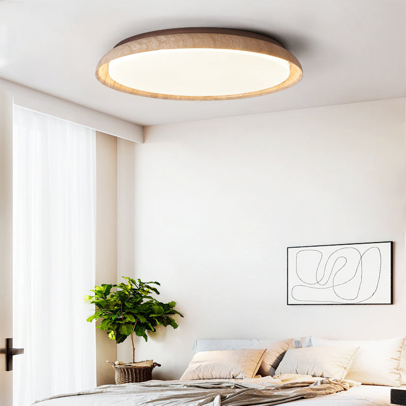 Luz de techo empotrada LED de acrílico de madera maciza travertino estilo disco redondo japonés tradicional para dormitorio 