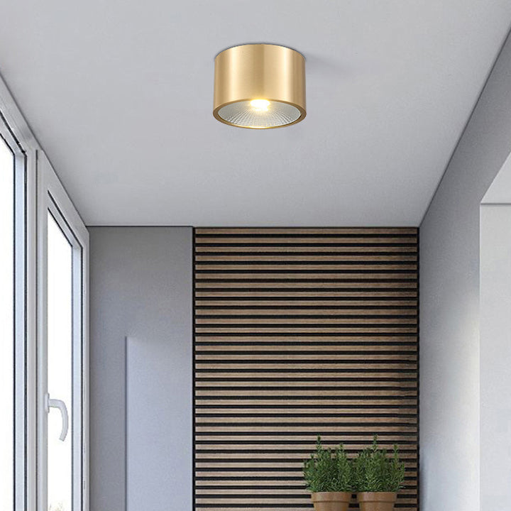 Lumière de plafond encastrée à LED en laiton cylindrique minimaliste moderne pour salon 