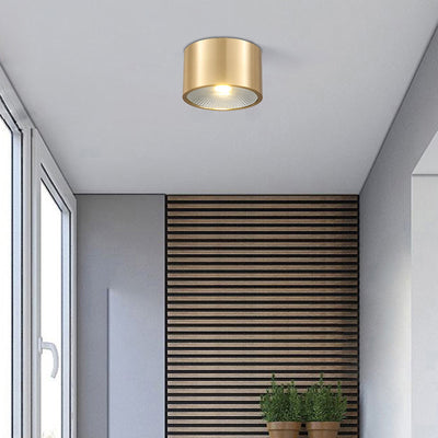 Modern Minimalist Cylinder Brass LED Flush Mount Ceiling Light For Living Room