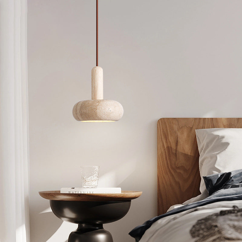 Traditional Vintage Round Mantle Cylinder Marble LED Pendant Light For Living Room