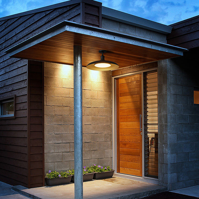 Plafonnier semi-encastré contemporain scandinave en acier carbonisé rond étanche à 1 lumière pour patio extérieur 