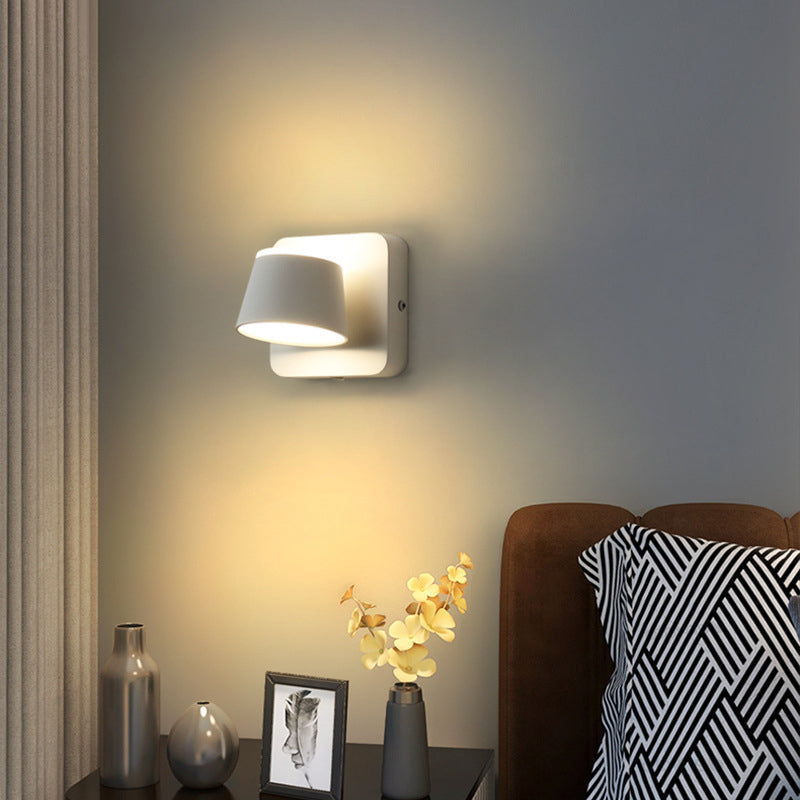 Applique murale LED en fer aluminium PS pour chambre à coucher, lampe moderne minimaliste, base carrée, table ronde 