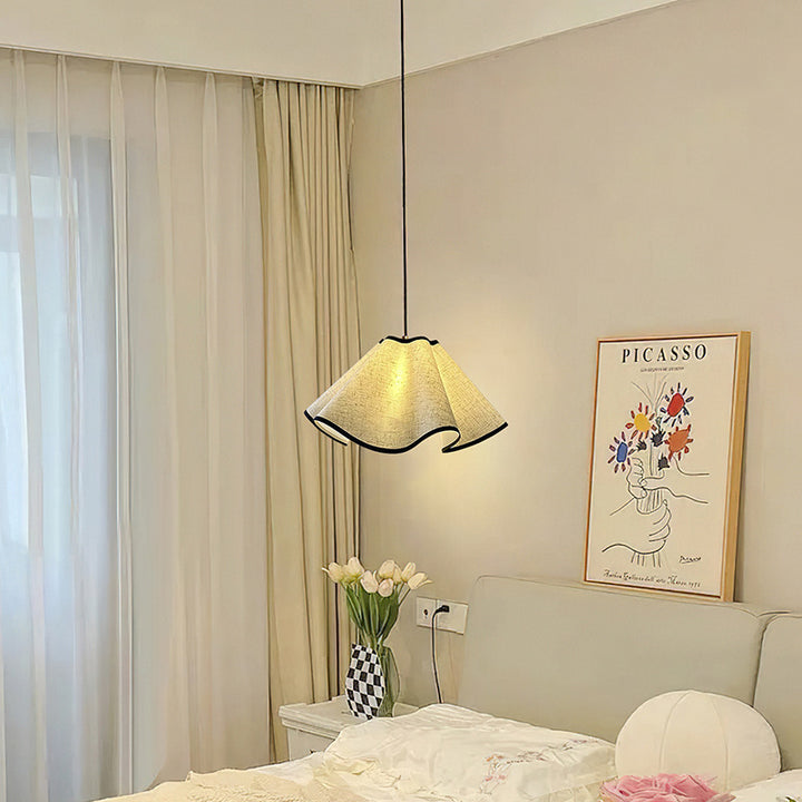 Traditional Japanese Metal Fabric Irregular Wave 1-Light Pendant Light For Dining Room