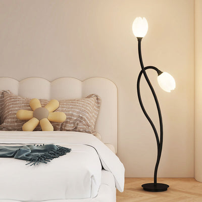 Modern Minimalist Wrought Iron Arc 2-Light Standing Floor Lamp