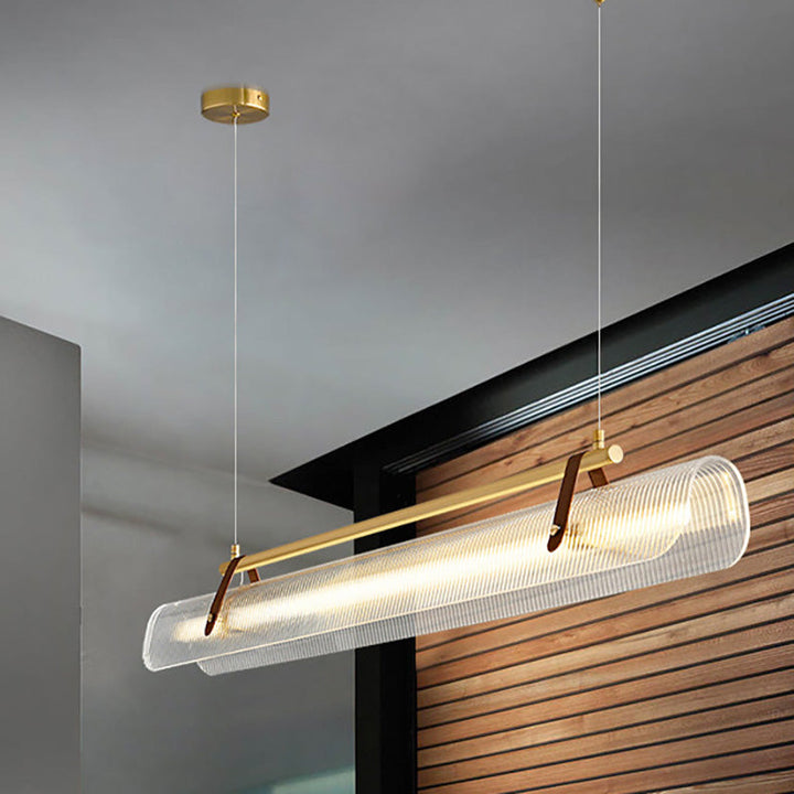 Lustre Suspendu LED Linéaire en Cuir Acrylique Minimaliste Moderne pour Salon 