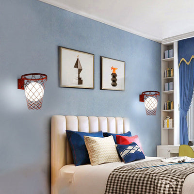 Applique Murale 1 Lumière avec Cerceau de Basketball en Verre et Fer Style Art Déco Moderne pour Chambre d'Enfant 
