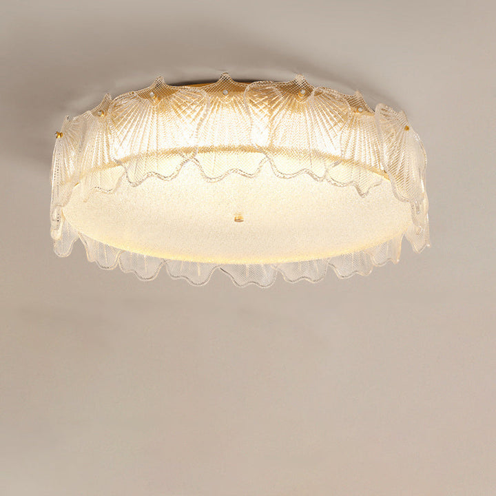 Moderne minimalistische Creme Runde Blatt Hardware Glas LED Unterputz Deckenleuchte für Wohnzimmer 