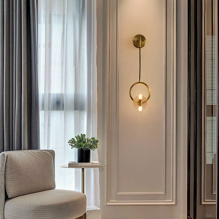 Moderne goldene Glamour-Kupfer-Kreis-Ring-Kristall 1-Licht-Wandleuchte 