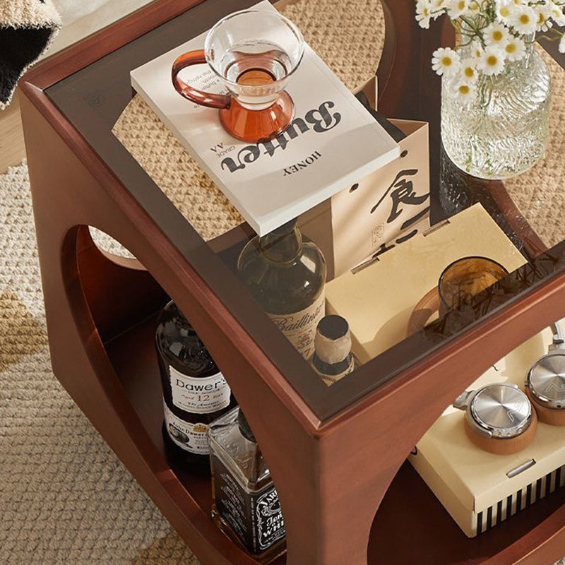 Zeitgenössischer nordischer quadratischer Holzcouchtisch 2-stufig für das Wohnzimmer 
