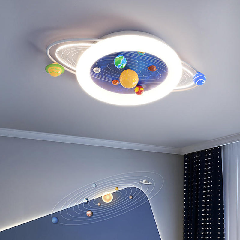 ضوء سقف LED مثبت بشكل مسطح لغرفة النوم بتصميم حديث بسيط للأطفال مع كوكب دائري مصنوع من الحديد والراتنج والأكريليك 